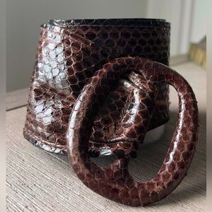 VINTAGE Genuine Brown Snakeskin Python Wide Statement Belt 1970s 1980s Taiwan SM